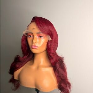 28-inch 99J burgundy lace front wig